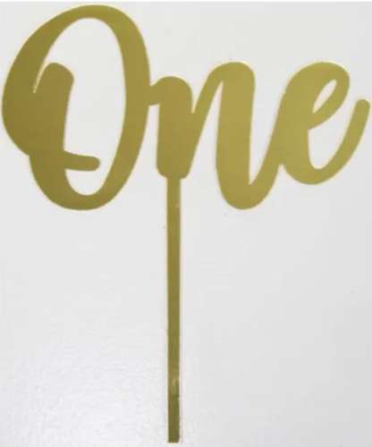 One Acrylic Cake Topper - Gold - Click Image to Close